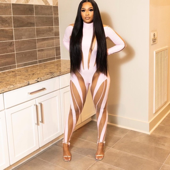 Mugler Light Pink Cut-Out Jumpsuit - Picture 1 of 2
